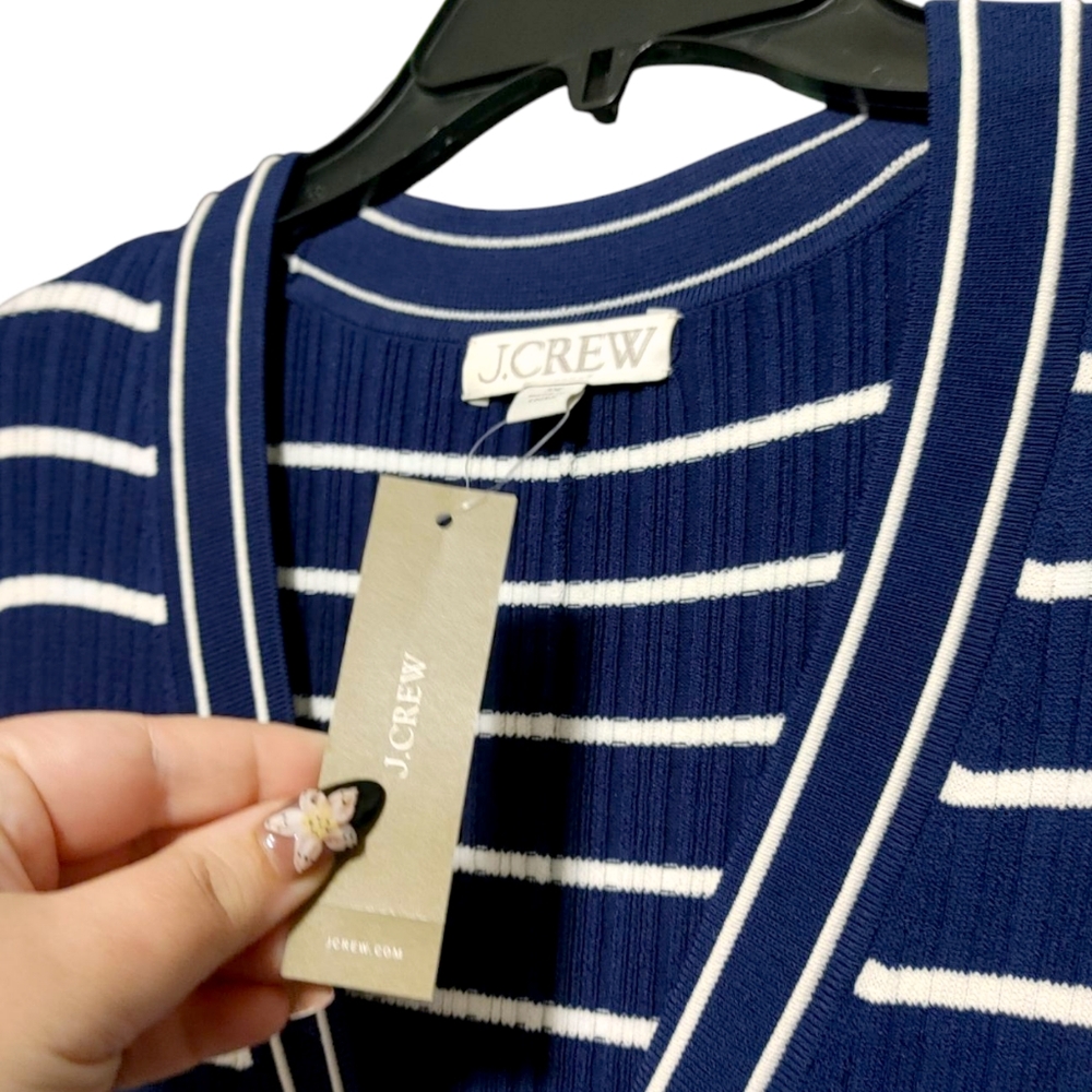 J. Crew Navy Blue Striped Button Up Sweater Dress Women's Plus Size 3X - Picture 7 of 10